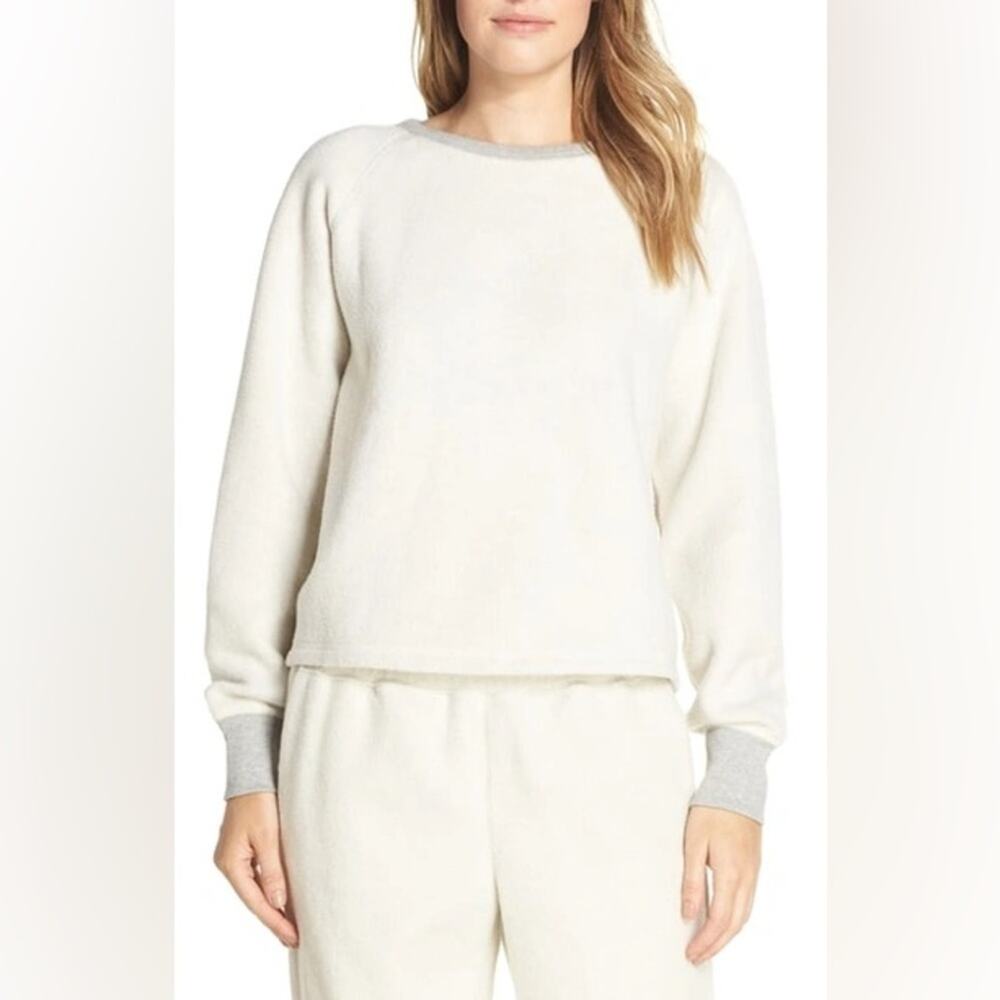 MADEWELL FLEECE PAJAMA SWEATSHIRT IN HEATHER STONEWALL WHITE SIZE XL